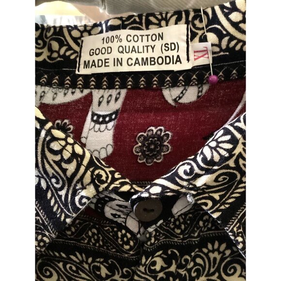 All Over Elephant Graphic Print Mens Button Up Camp Shirt Large Pocket Cotton - Picture 6 of 6